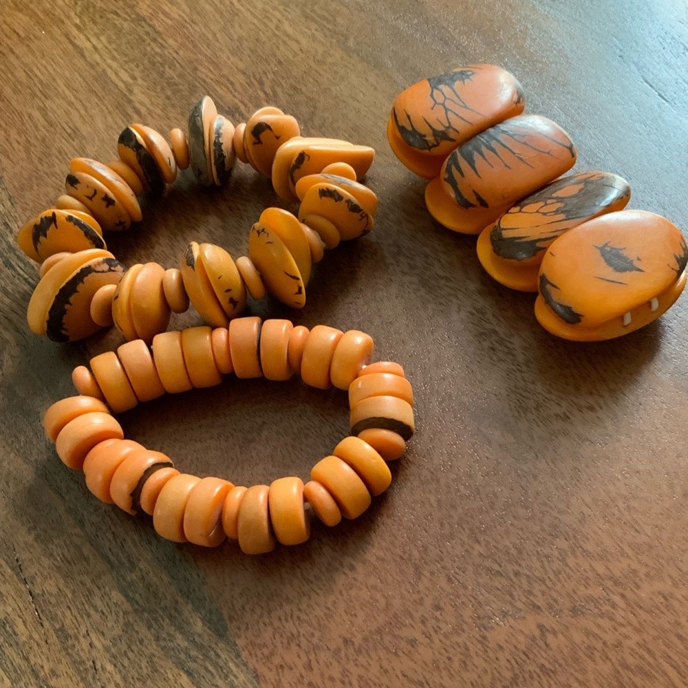 Vintage Bundle 3 HandCrafted Organic Tagua Nut Stretch Bracelets - Picture 3 of 5